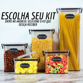 ESCOLHA SEU KIT Potes Herméticos Acrílico Quadrado Empilháveis com Trava e Alta Vedação + Caneta e Etiqueta